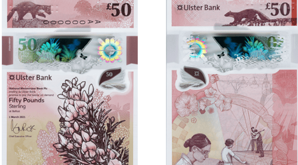 The £50 polymer note from the Ulster Bank, which entered circulation in June 2022, features people and places in Northern Ireland.