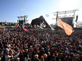 Crowds watch the performances on Day 3 of Glastonbury Festival 2023 on June 23, 2023 in Glastonbury, England. (Photo by Leon Neal/Getty Images)