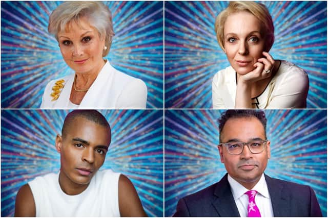 Clockwise from top left: Angela Rippon, Amanda Abbington, Krishnan Guru-Murthy, and Layton Williams will take part in this year's Strictly Come Dancing (Photos: BBC)