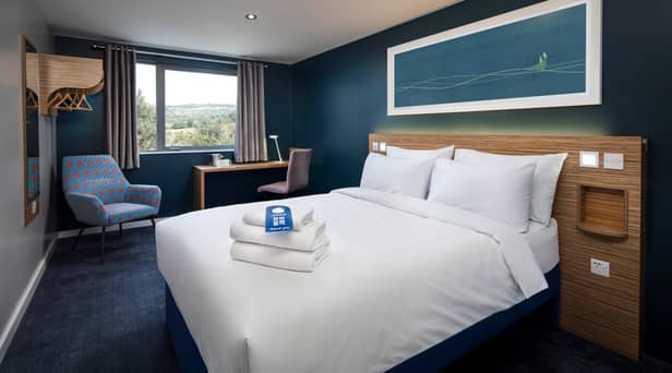 A Travelodge ‘budget-luxe’ room. The chain is releasing two million of its rooms for just £38 as part of a huge sale for Autumn 2023.