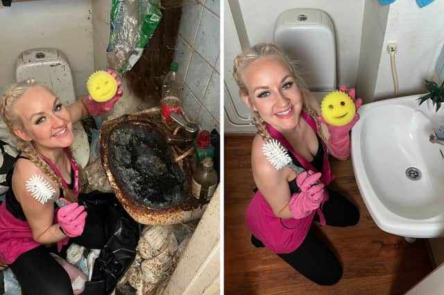 The 'world's best cleaner' has transformed one of her dirtiest bathrooms yet - featuring a moss-covered loo seat and sink filled with sewage.
Auri Kananen, 30, spent 48 hours “extreme-cleaning” the one-bed apartment, which featured a toilet which hadn't been cleaned in six years.
