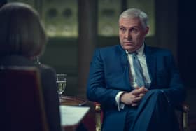 Rufus Sewell uncannily looks like the part of Prince Andrew in the forthcoming Netflix drama, "Scoop" (Credit: Netflix)