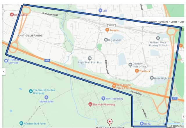 Detectives want to hear from anyone who has CCTV or any dashcam footage from within the locations highlighted (Credit: Lancashire Police)