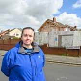 Councillor Stacie Elson at the site where Gurwinder Singh demolished a house built without planning permission.