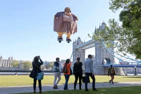 Harry Potter's Aunt Marge floats past the iconic London Tower Bridge to mark the launch of the new Return to Azkaban feature at Warner Bros. Studio Tour London - The Making of Harry Potter.