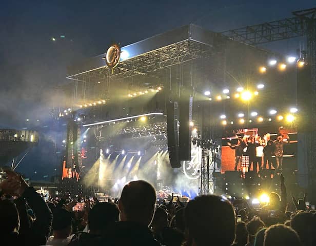 Foo Fighters perform at Old Trafford Cricket Ground in Manchester.