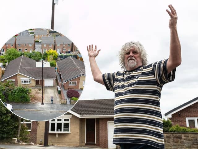 Philip Waller, 65, returned from a shopping trip last week to find that a broadband firm had erected the pole outside his house in Barnsley, South Yorks. Lee McLean/SWNS