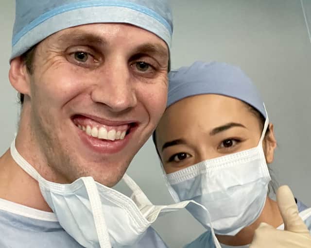 Stephen Bergin (L), 35, splits his time between operating on brains and consulting Grey's Anatomy's writers and actors.  