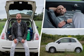Maciej Bober lives in his Fiat 500 full-time and says he's "happier than ever".