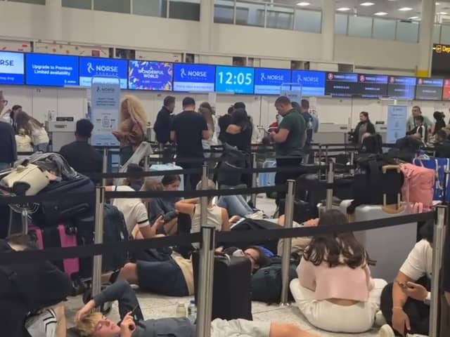 Long queues at an airport.