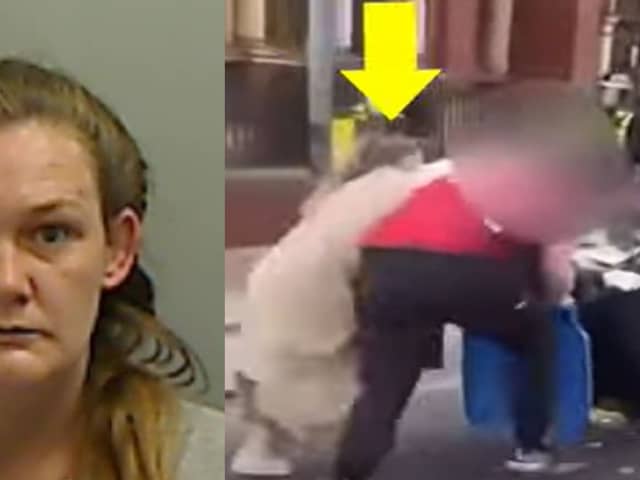 Stacey Vint falls over trying to ram police with alight wheelie bin.