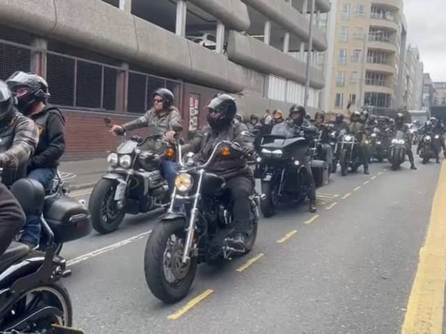 Bikers on Harley Davidsons deliver Lemmy's ashes to Nottingham's Rock City 
