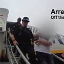 Man is arrested for disorder as he steps off plane from holiday.