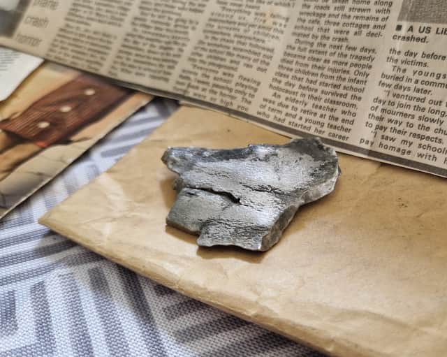 A plane fragment from the Freckleton Air Disaster, which Angela Procter's mother kept since the tragedy.