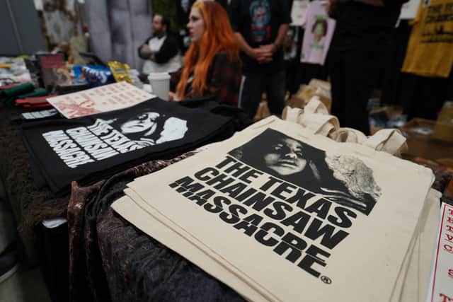 Fans of the "Texas Chainsaw Massacre" movie gather during the Texas Frightmare Weekend in Irving, Texas on May 18, 2024.