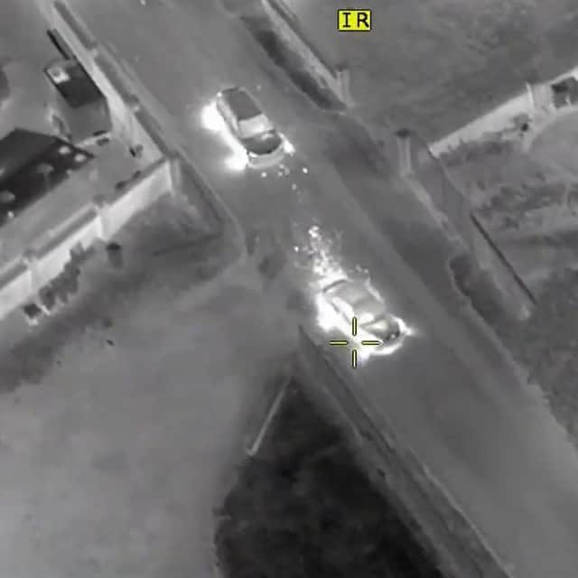 Police on land and in the air combined to great effect to bring a speeding car to a halt and arrest three suspects.