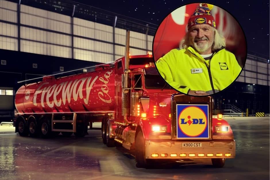 ‘Nick’ brings the Lidl cola truck to life. He is seen ticking off his list and loading up present boxes, in the Christmas ad campaign.