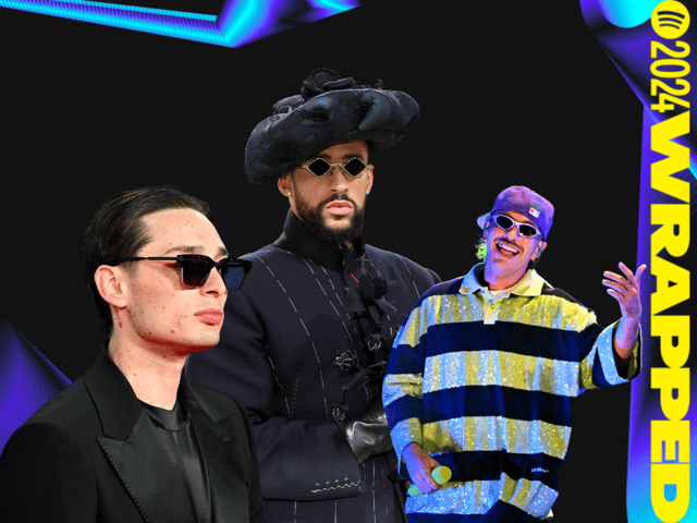 [L-R] Peso Pluma, Bad Bunny and Feid have all returned to the Spotify Wrapped top 10 in 2024, as the three are amongst the most streamed artist by users on the platform this year.
