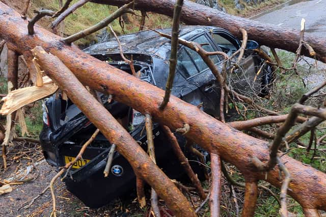 The damage to Jai Harman’s car.