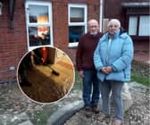 Peter and Patricia Clarke outside their home in Grange Park, Swindon, which has been flooded 20 times over the past three years.