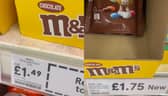 New bag of M&Ms costs same price as old bag but weighs 13g less.