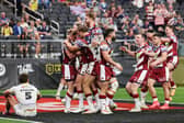 Luke Thompson scores for Wigan Warriors at the Allegiant Stadium in Las Vegas