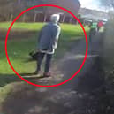 A woman who was walking her dog stepped out in front of the man, allowing officers to apprehend him.