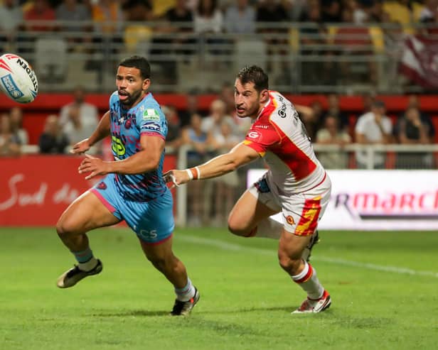 Wigan Warriors hooker Kruise Leeming in action against Catalans Dragons