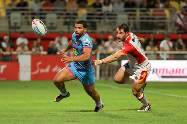 Wigan Warriors hooker Kruise Leeming in action against Catalans Dragons