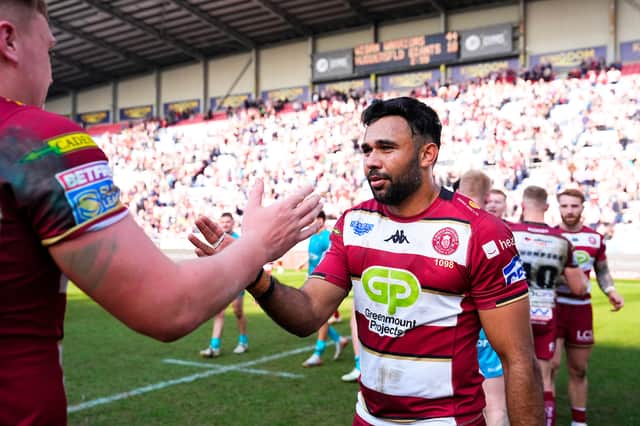 Bevan French celebrates a Wigan Warriors victory