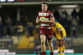 Harvey Makin in action for Wigan Warriors in a 2025 pre-season friendly against Leeds Rhinos