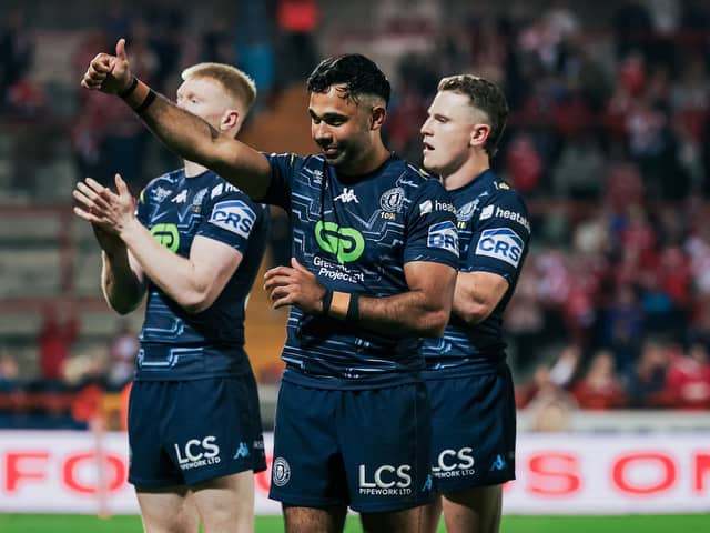 Bevan French salutes the travelling Wigan Warriors fans after win over Hull KR at Sewell Group Craven Park