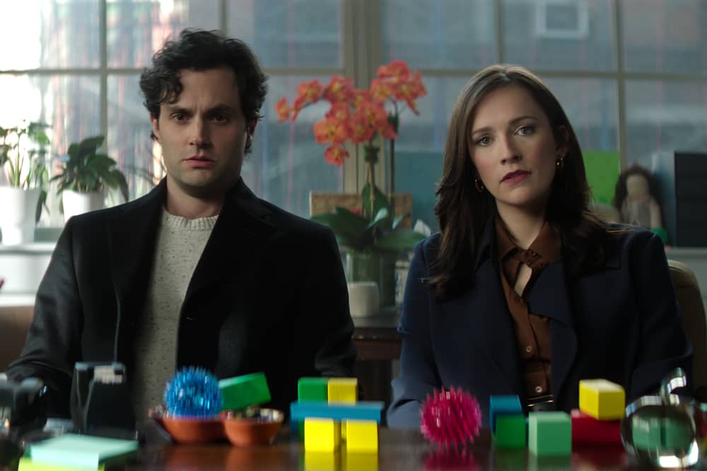 (L to R) Penn Badgley and Charlotte Ritchie in You season five.