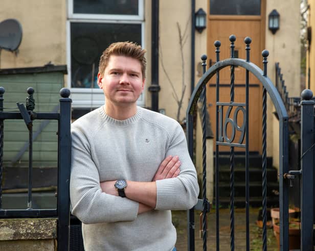 Tom Lord outside the house he bought with his ex before their relationship ended.  