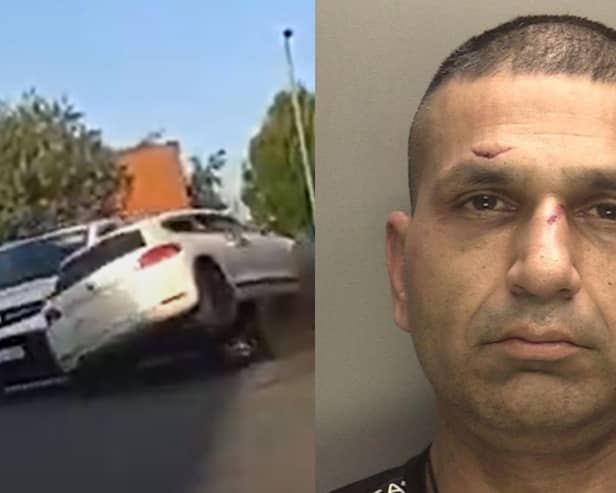 Man rams police vehicles.