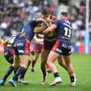 Wigan Warriors prop Sam Walters on the charge against St Helens on Good Friday