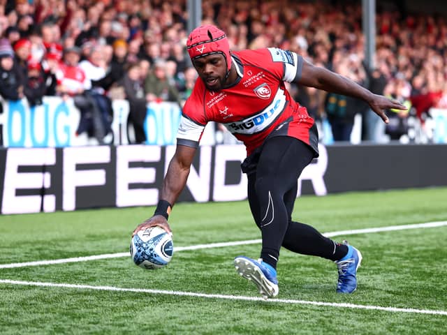 Christian Wade scoring a try for Gloucester in Premiership Rugby