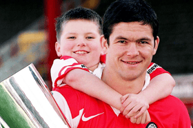 Andy Farrell (right) with son Owen Farrell (left) pictured together at Wigan in 1999