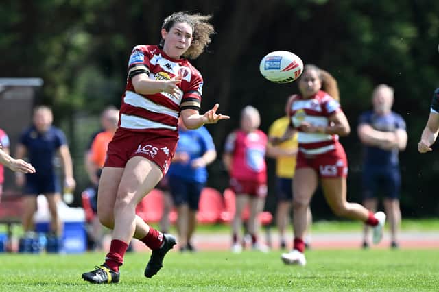 Megan Williams in action for Wigan Warriors Women
