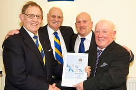 Jackie Edwards (right) is presented with his Warrington Wolves Hall of Fame certificate