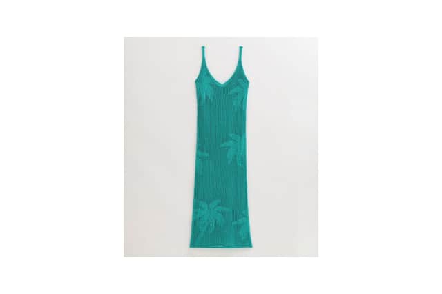 New Look Green Palm Crochet Cover Up Maxi Dress