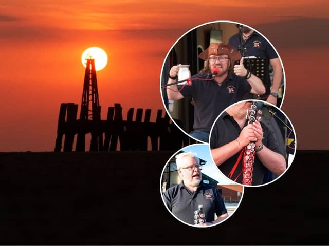 A popular sea shanty crew lead a boozy sunset sing-along outside an RNLI station