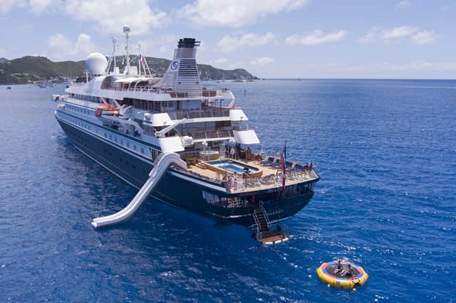 Guests can enjoy use of the water toys on SeaDream, which includes a fun water slide