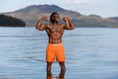 Torgi Squire shows off his girders by cold-water swimming