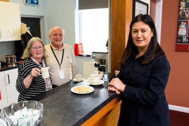 Muriel and John Naughton providing refreshments to Lisa Nandy