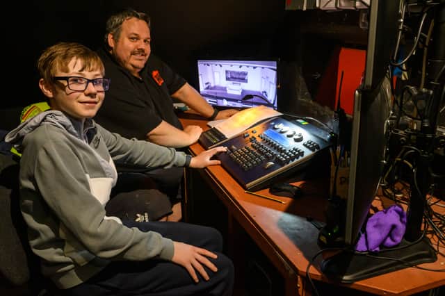 Lighting and sound wiz Andy Brown with a young visitor