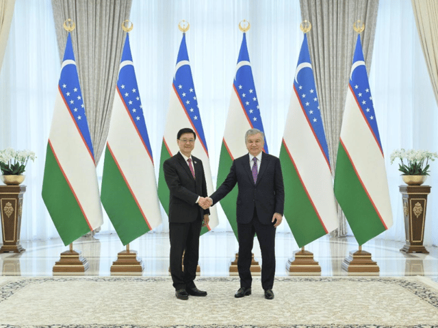 Hong Kong SAR's chief executive John Lee meets with the President of Uzbekistan, Shavkat Miromonovich Mirziyoyev