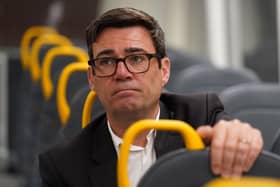 Then mayor of Greater Manchester Andy Burnham on a Bee Network bus