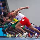 Elliot Jones of Team England competes in the Men's 100 Metres Heats during the Athletics on day four of the Glasgow 2026 Commonwealth Games at Scotstoun Stadium on July 27, 2026, in Glasgow, Scotland.