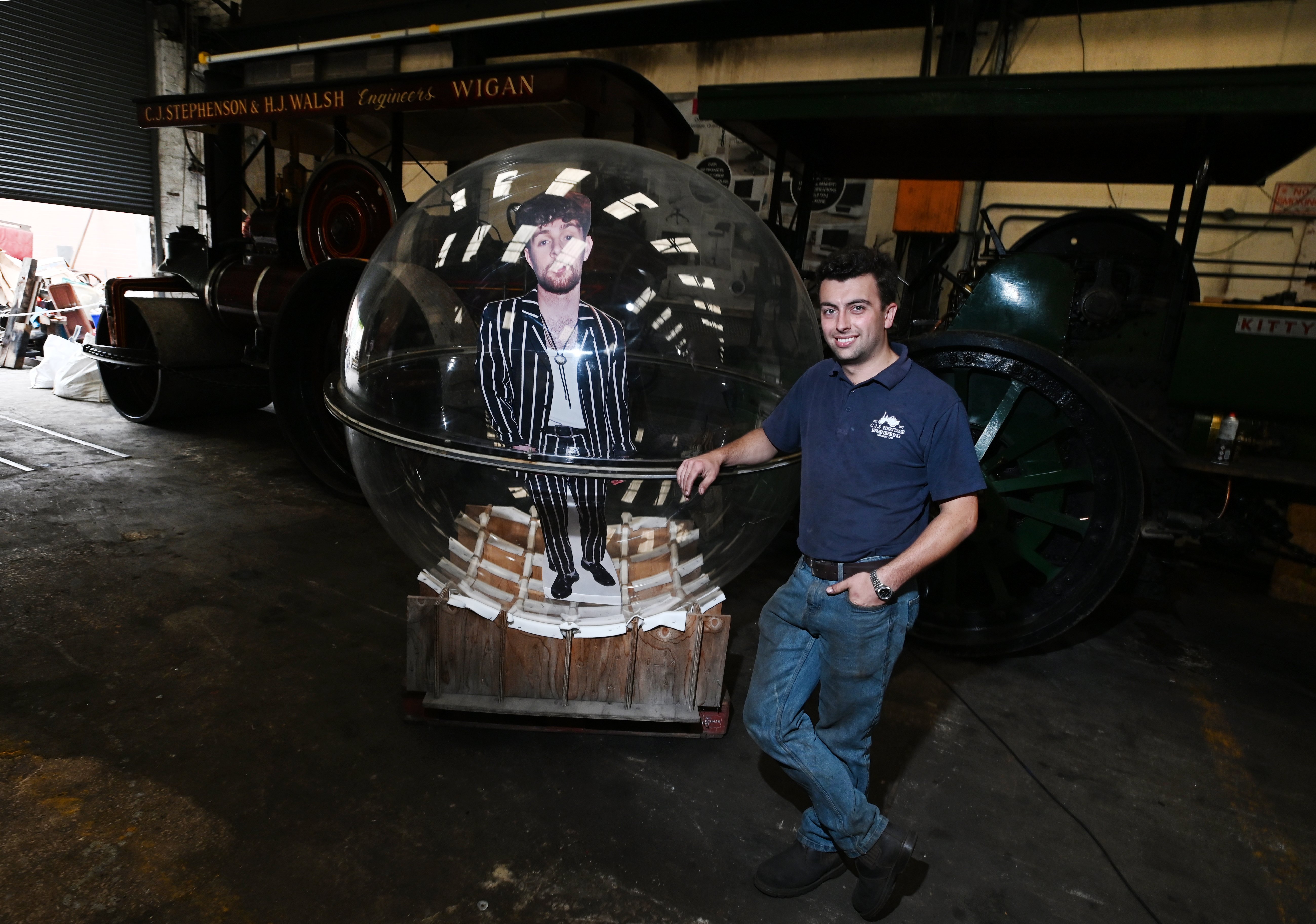 A plastic sphere used to house chart-topper Tom Grennan in a music ...